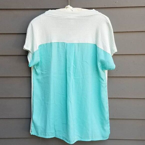 NWT Halston Turquoise/White Top Stripes on Front Color Block Back size Med - Picture 2 of 9